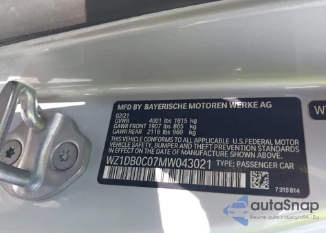 2021 Toyota Gr Supra 3.0 Premium из США, поврежденный, VIN WZ1DB0C07MW043021